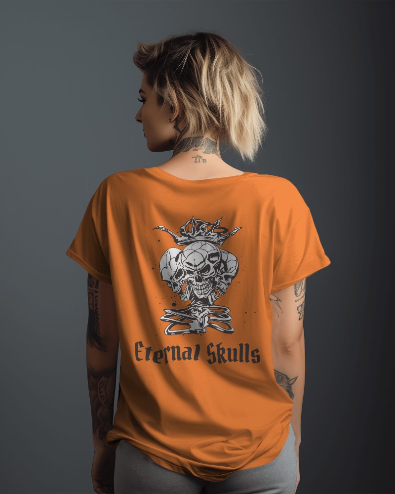 Back View Of A White Female Model Posing In White Tshirt In Front Of Grey Screen Looking Left