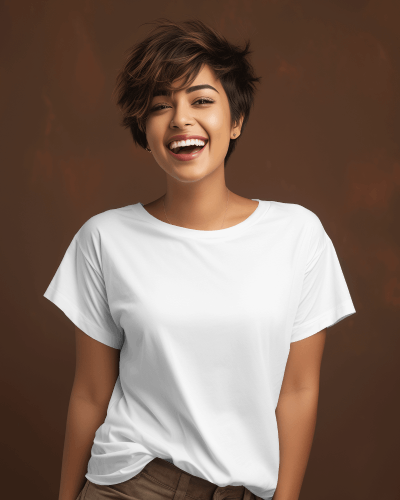 Indian Female Model With Short Hair Wearing White Tshirt
