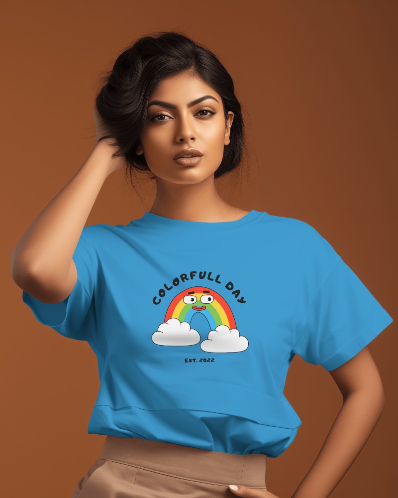 Indian Female Model Wearing White Tshirt Posing In Front Of Coffee Brown Screen