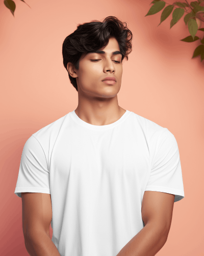 Indian Male Model Wearing White Tshirt Posing In Front Pink Background