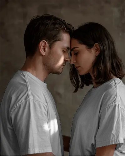 Romantic Two Person Pose In Plain Oversized T Shirts Studio Photography Mockup Session