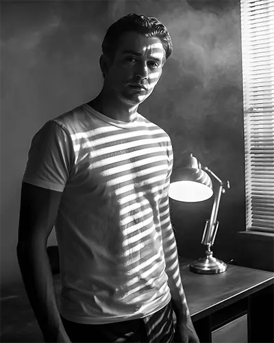 Stylish Mens Casual Tshirt Mockup Portrait Indoor Lighting Modern Atmosphere