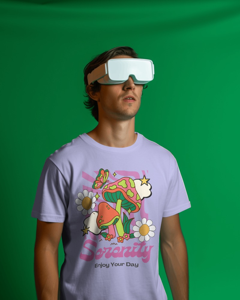 A Person Wearing White Tshirt Mockup In Front Of Green Screen