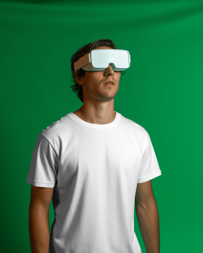A Person Wearing White Tshirt Mockup In Front Of Green Screen
