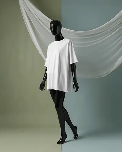 Minimal Studio T Shirt Mockup Black Mannequin Wearing Oversized Shirt On Dual Tone Backdrop