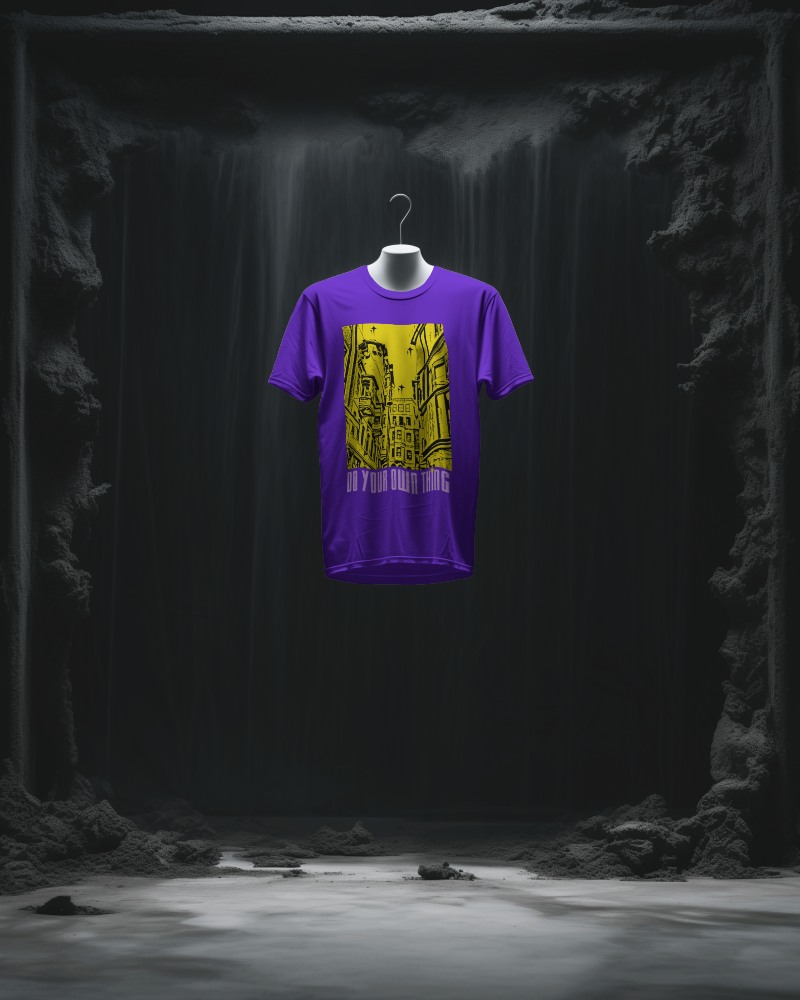 White T Shirt Mockup On A Headless Mannequin In Front Of Black Screen