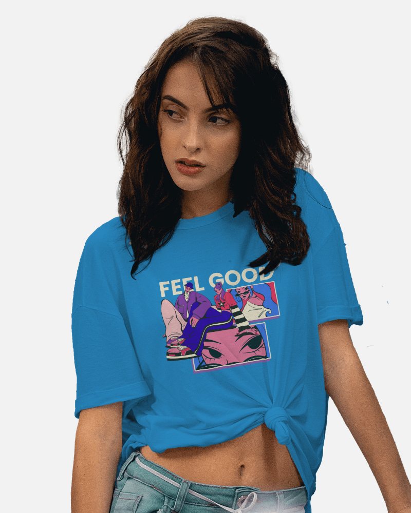 Women Wearing Tshirt Mockup Folded From Corner