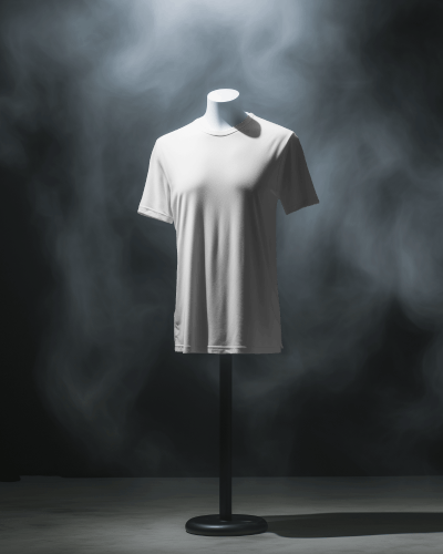 Tshirt On A Headless Mannequin On A Stand In Front Of Black Screen And Smoke