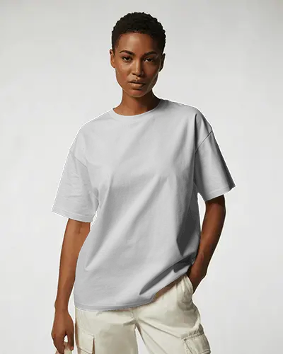 Clean Front Facing T Shirt Mockup Female Model Standing Confidently In Soft Even Lighting