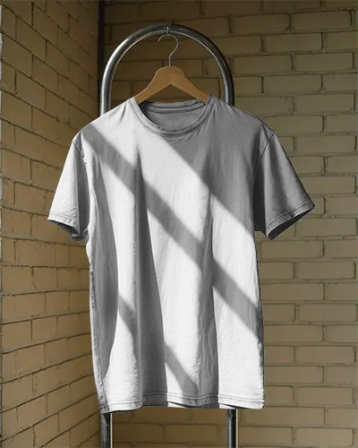 Plain Short Sleeve Tshirt Hanging On Wooden Hanger Minimalist Modern Mockup For Design