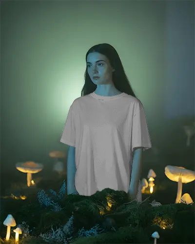 High Quality Simple T Shirt Mockup With Enchanting Forest Background For Brand Promotion