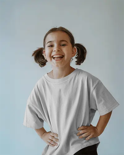 Happy Little Girl Wearing Comfortable Oversized Tshirt For Kids Casual Style Wear