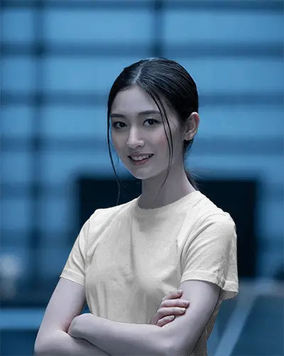 Professional Indoor T Shirt Mockup On Smiling Asian Woman In Modern Corporate Space