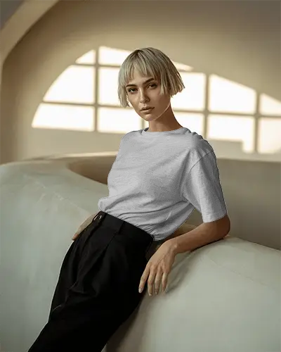 minimalist-t-shirt-mockup-female-model-with-short-blonde-bob-in-soft-sunlit-interior-modern-style