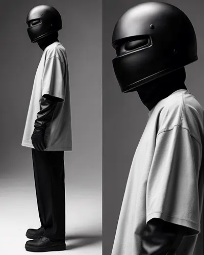 futuristic-side-profile-tshirt-mockup-male-model-in-black-helmet-and-gloves-on-grey-background