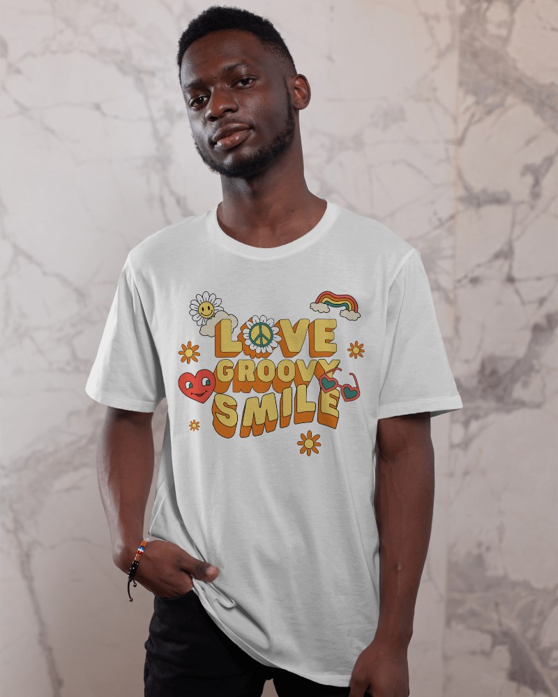 African Man Tshirt Mockup With Wallpaper Behind Him