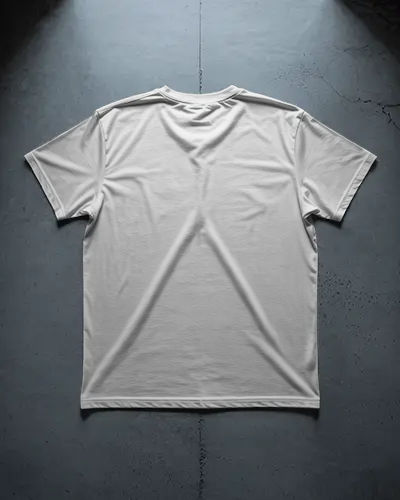 Flatlay Backside Tshirt Mockup On Concrete Floor With Minimal Lighting And Crisp Folded Creases