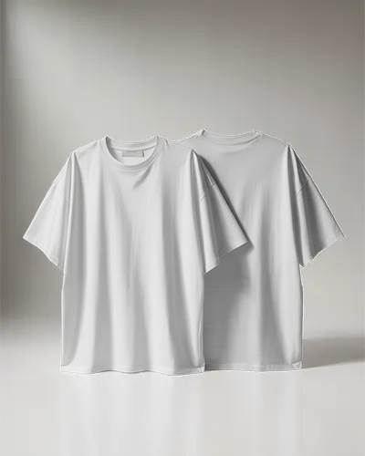 Front And Back Tshirt Mockup In Minimalist Studio Setup With Soft Lighting And Clean Presentation