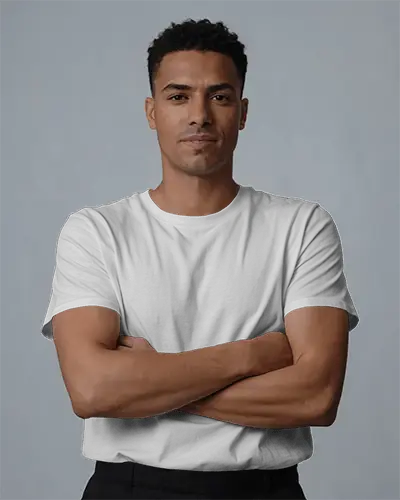 T Shirt Mockup Male Model Crossed Arms Front View Simple Studio Lighting Style