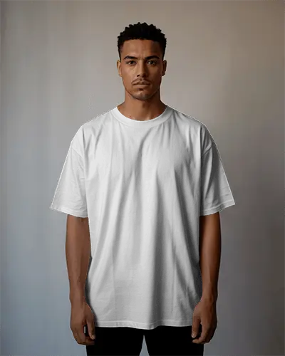 Clean T Shirt Mockup Male Model Front Facing Straight Pose Soft Gradient Background