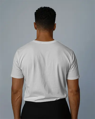 Back View T Shirt Mockup Male Model Standing In Studio Showing Full Shirt Rear Design