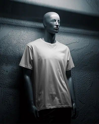 Mannequin Display Tshirt Mockup Blue Toned Spotlight Against Textured Wall Futuristic Presentation
