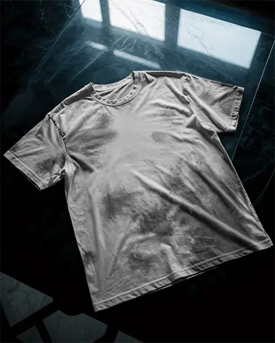 Reflective Surface Tshirt Mockup Flatlay Dark Tabletop With Window Light Shadow Play Modern Style