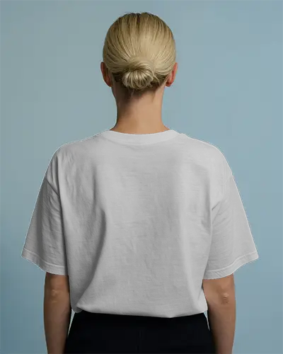 Back View T Shirt Mockup Blonde Hair Bun Simple Studio Lighting Minimal Fashion