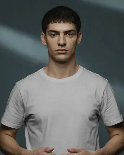 Centered T Shirt Mockup In Dramatic Light Studio Mood Subtle Shadows And Minimalist Style