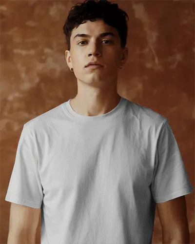 Casual Front T Shirt Mockup Against Earthy Textured Backdrop Minimal Style With Clean Modern Look