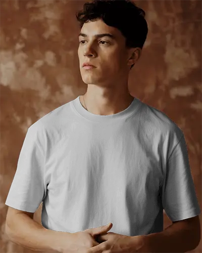 Side Gaze T Shirt Mockup With Earthy Studio Backdrop Clean Design And Modern Stylish Aesthetic