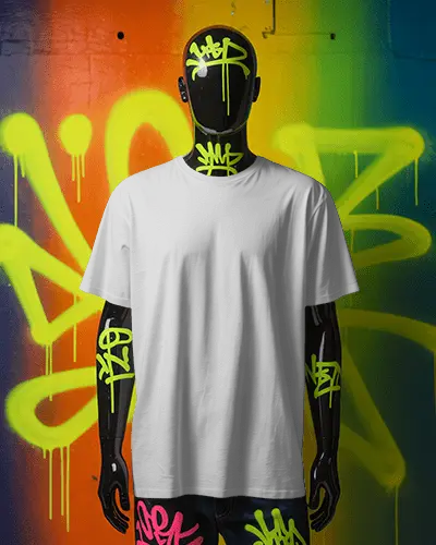 Blank Tshirt Mockup On Mannequin With Urban Graffiti Background For Branding Experience