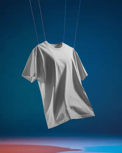Classic Round Neck Basic Tshirt Mockup Hanging On Strings For Fashion Mockup Display