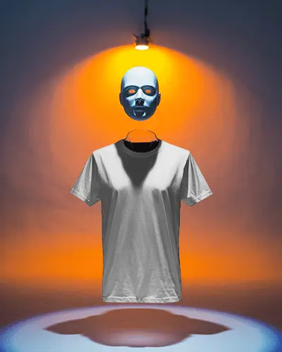 Floating Tshirt Mockup With Surreal Mask Background Perfect For Design Showcase