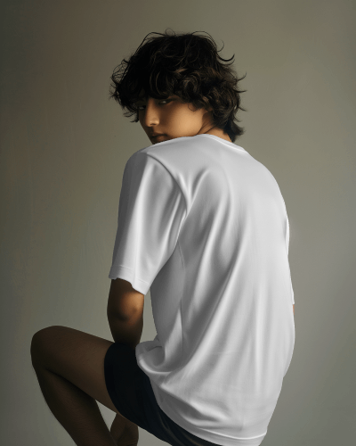 Asian Model Wearing Tshirt Mockup In Neutral Studio Background Scene4