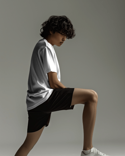 Asian Model Wearing Tshirt Mockup In Neutral Studio Background Scene3