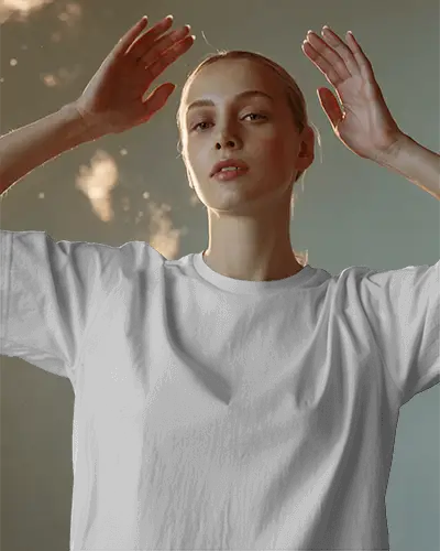 Woman Wearing Casual Comfortable Round Neck Tshirt Fashionable Style Mockup