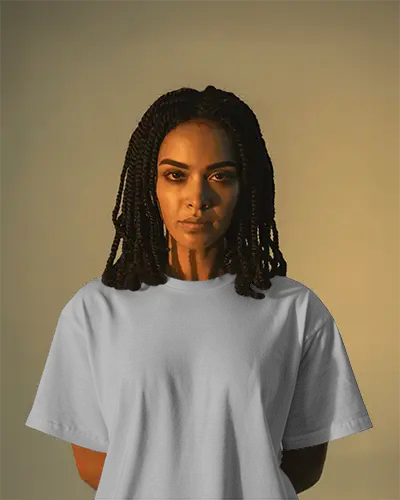 Golden Hour Lighting T Shirt Mockup Female Model In Tee With Minimalist Studio Style