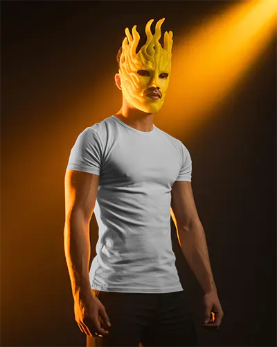 Stylish Slim Fit Men Tshirt Mockup Standing With Modern Masked Look High Quality