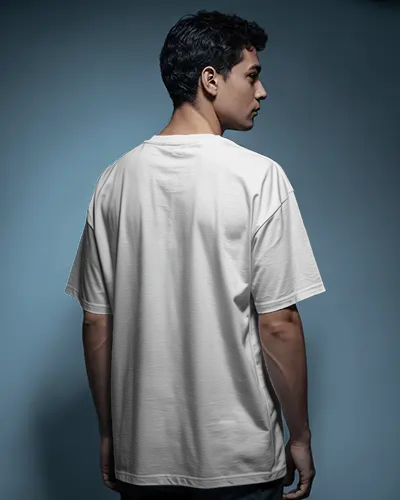 Spotlight Backside Tshirt Mockup Male Model Standing In Studio Casual Style Clean Background