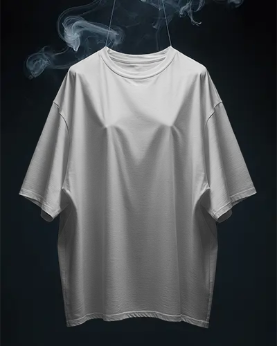 Smoky Studio Tshirt Mockup Hanging Front View Dark Background Dramatic Lighting Stylish Scene