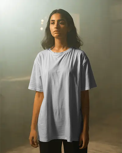 Cinematic Studio Tshirt Mockup Female Model Soft Lighting Moody Expression Modern Fashion