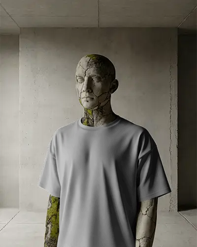 Stone Texture Model Tshirt Mockup Surreal Marble Skin Effect Concrete Background Artistic Look
