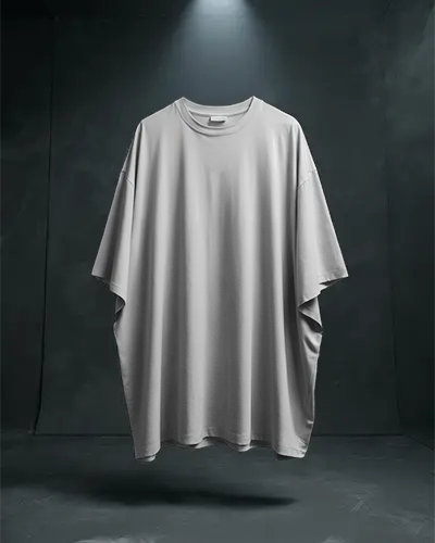 Dramatic Floating Tshirt Mockup Hanging In Dark Studio Under Spotlight Fashion Style