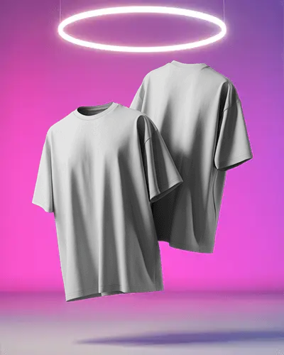 Floating Dual Tshirt Mockup Front And Back Display Under Neon Ring Light