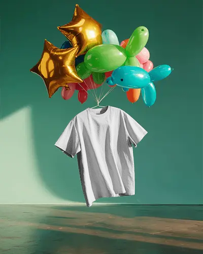 Creative Floating Tshirt Mockup With Colorful Balloons In Modern Studio Lighting