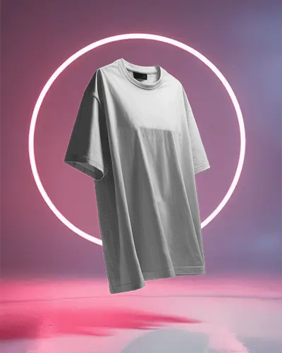 Neon Circle Tshirt Mockup Floating Display In Pink And Purple Studio Lighting