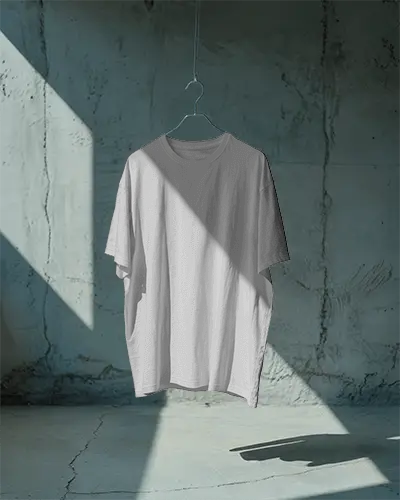 Casual Men Short Sleeve Tshirt Mockup Hanging Against Concrete Wall For Design Template