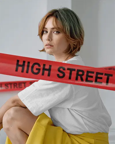 Plain Basic Womens Tshirt Mockup Sitting Pose Fashionable Look Urban Style Modern Apparel