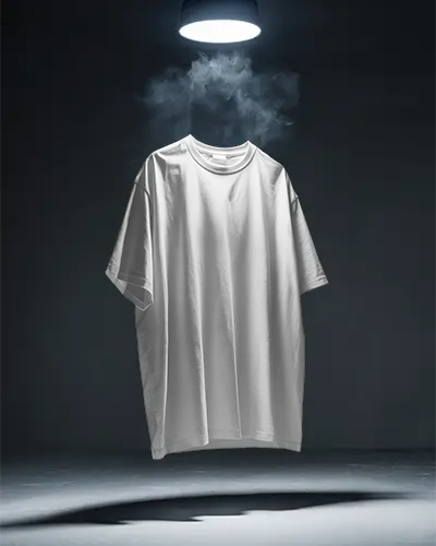 Cinematic Floating Tshirt Mockup Under Spotlight With Mist And Shadow In Dark Studio Room